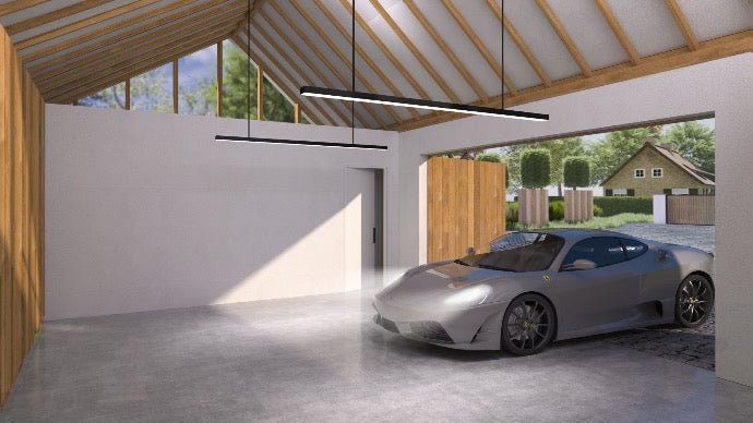 "Grijze betonlook PVC tegels in een garage"