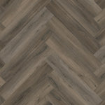 donker grijs bruin vloer in visgraat patroon met zichtbare houtnerf structuur en lichte naturalistische knoesten