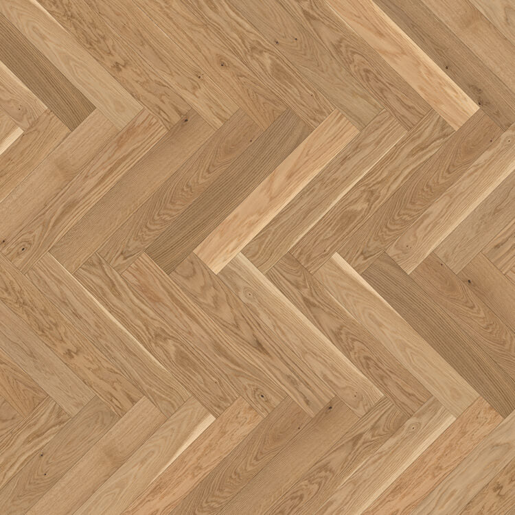 licht eiken visgraatvloer met smalle planken en natuurlijke houtnerfstructuur in verschillende beige tinten