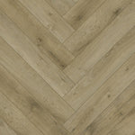 lichte beige eiken visgraatvloer met subtiele houtnervestructuur en sporadische donkere noesten