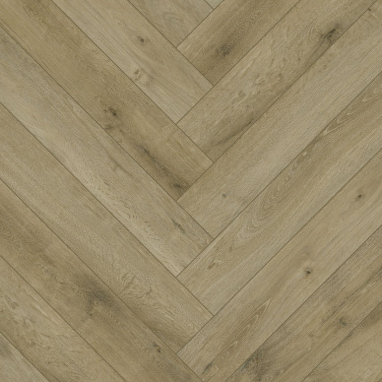 lichte beige eiken visgraatvloer met subtiele houtnervestructuur en sporadische donkere noesten