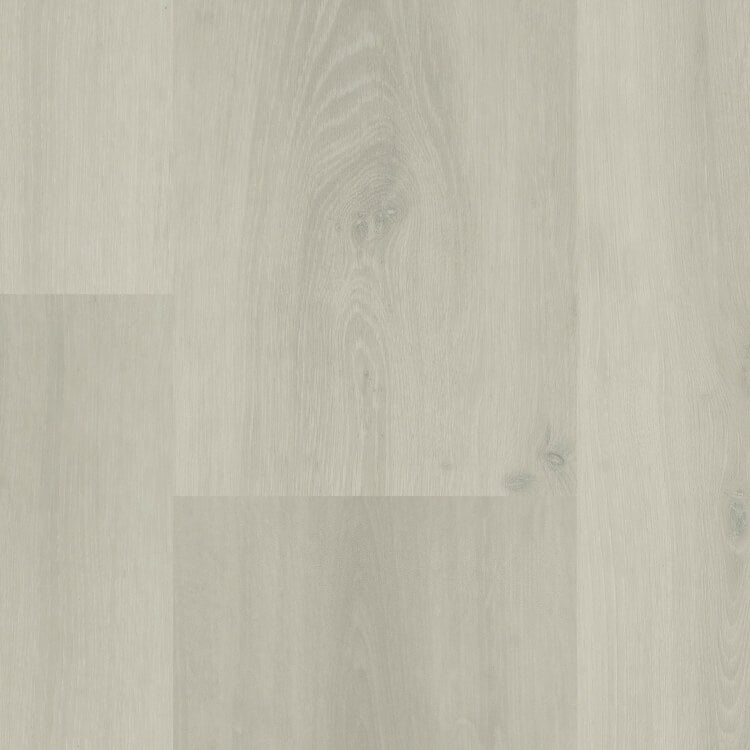 lichte eiken vloer met zichtbare houtnerven en natuurlijke knoesten, gladde structuur en brede planken in een licht grijsbruine tint