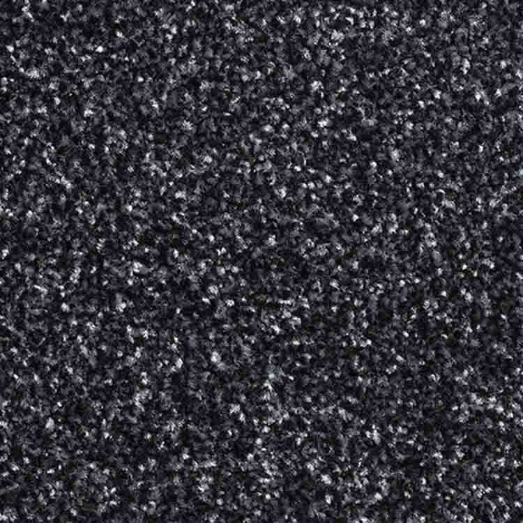 donkergrijs tapijt met een dicht, gegroepeerd lusstructuur en lichte accenten in het materiaal