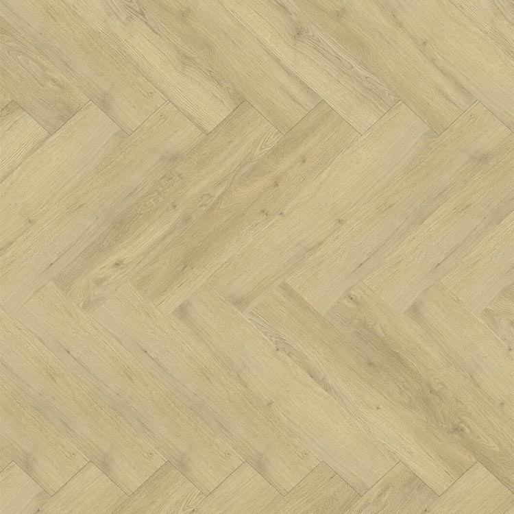 licht beige eiken vloer met visgraatpatroon en subtiele houtstructuur zichtbaar in brede planken
