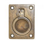 oud messing metalen schuifring met vier bevestigingsgaten en ronde handgreep
