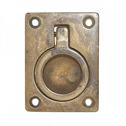 oud messing metalen schuifring met vier bevestigingsgaten en ronde handgreep