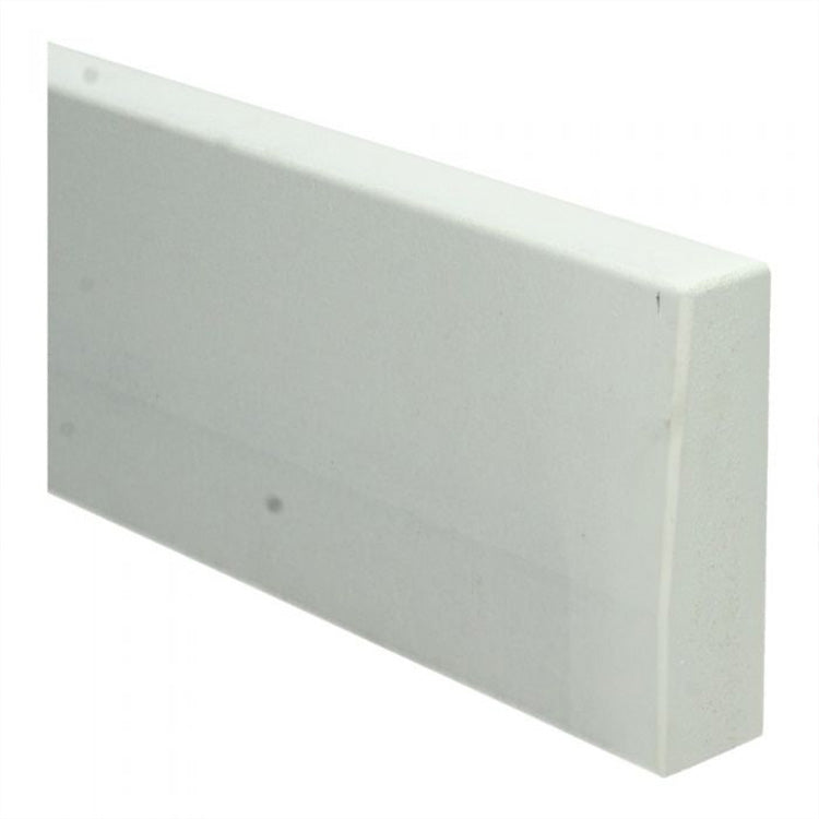 witte plint met matte, gladde afwerking en rechte hoekige vorm zonder zichtbare structuur of patroon