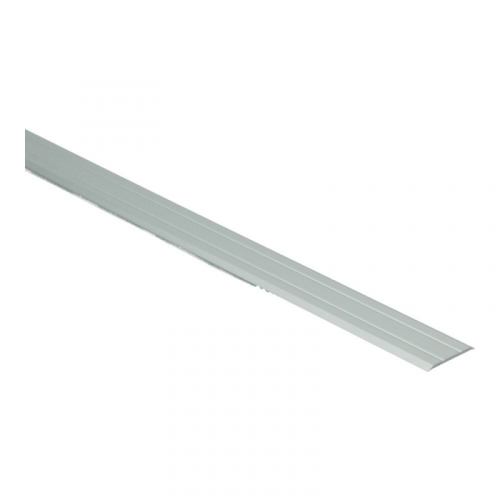 dunne zilvergrijze aluminium profielstrip met subtiele groeven, geschikt als afwerkingsstrip voor vloeren