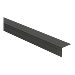 Donkergrijze metalen drempelstrip met subtiele groeven en hoekprofiel, geschikt voor vloerafwerking en overgang tussen vloertypes.