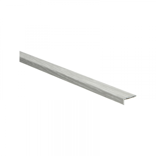 L-vormige overgangsprofiel in licht grijs houtstructuur, geschikt voor vloeren zoals laminaat, parket of pvc.