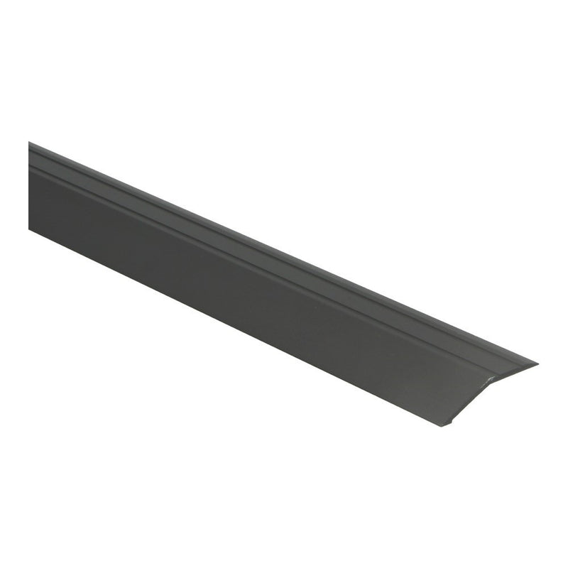 donkergrijze smalle metalen overgangsstrip met een licht oplopende rand voor vloeren