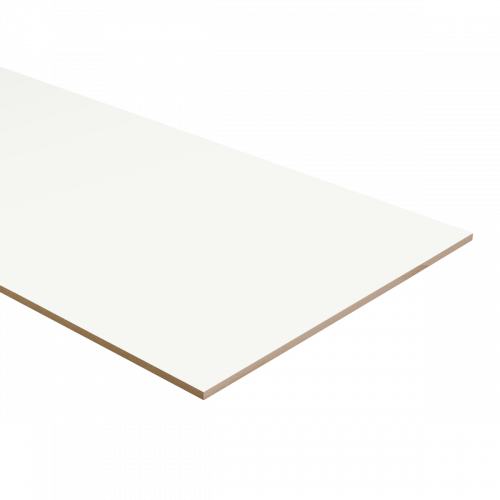 vlak wit paneel met matte afwerking en lichte houtstructuur zichtbaar aan de zijkant