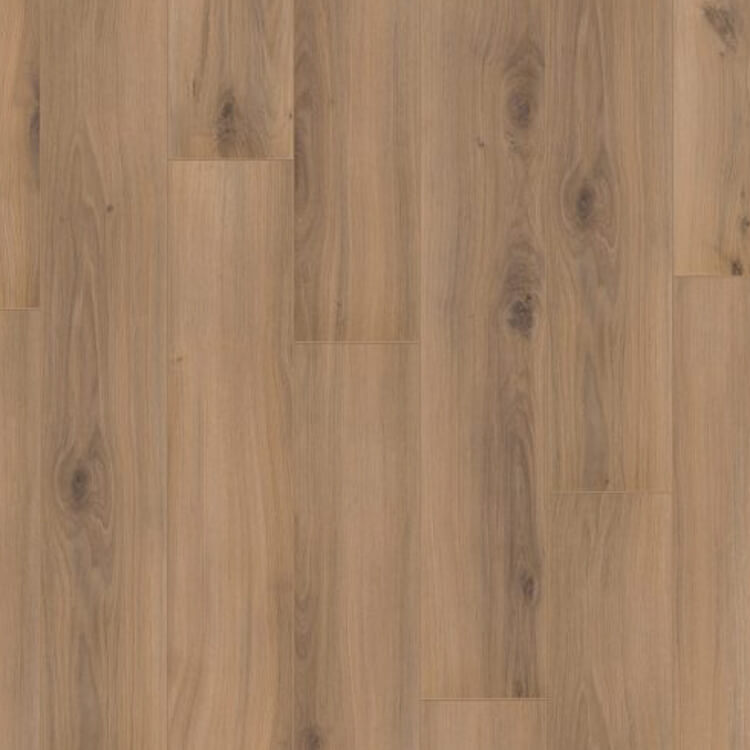licht beige eiken vloer met rechte planken en een subtiele natuurlijke houtnerf structuur met enkele donkere knoesten en fijne houtstrepen