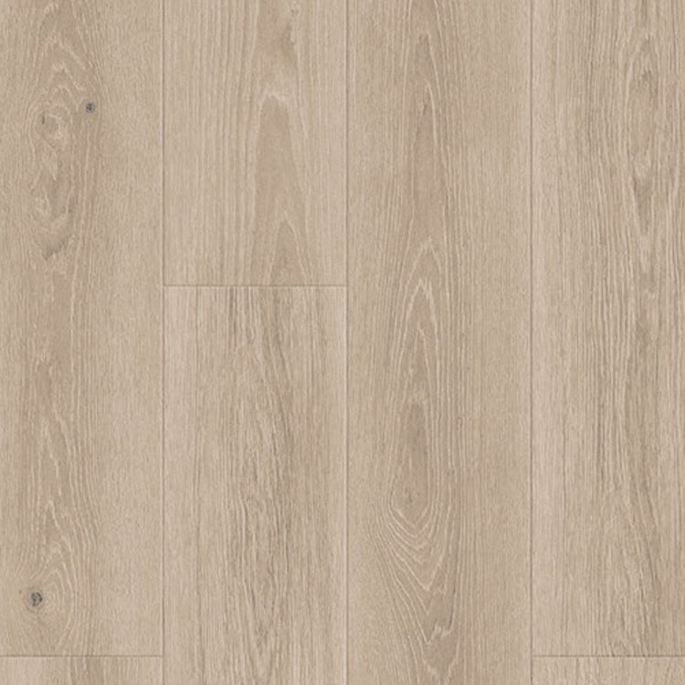 licht beige eiken vloer met rechte planken en subtiele houtnerfstructuur, lichte noesten zichtbaar