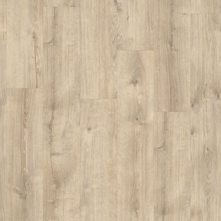 licht beige eiken vloer met rechte planken en een subtiele houtstructuur met fijne nerven en natuurlijke knoesten