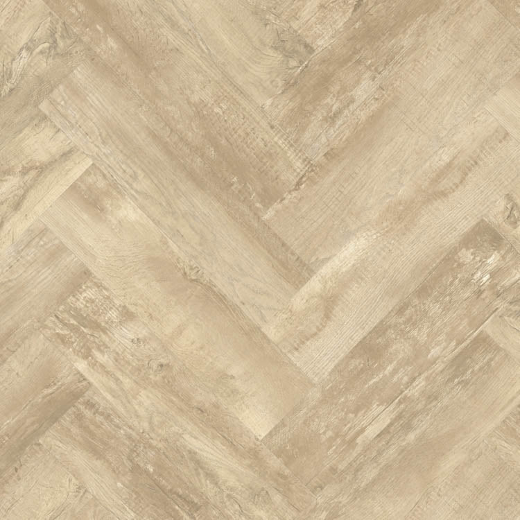 lichte beige eiken vloer met visgraat patroon en een lichte houtstructuur met subtiele noesten en nerfdetails