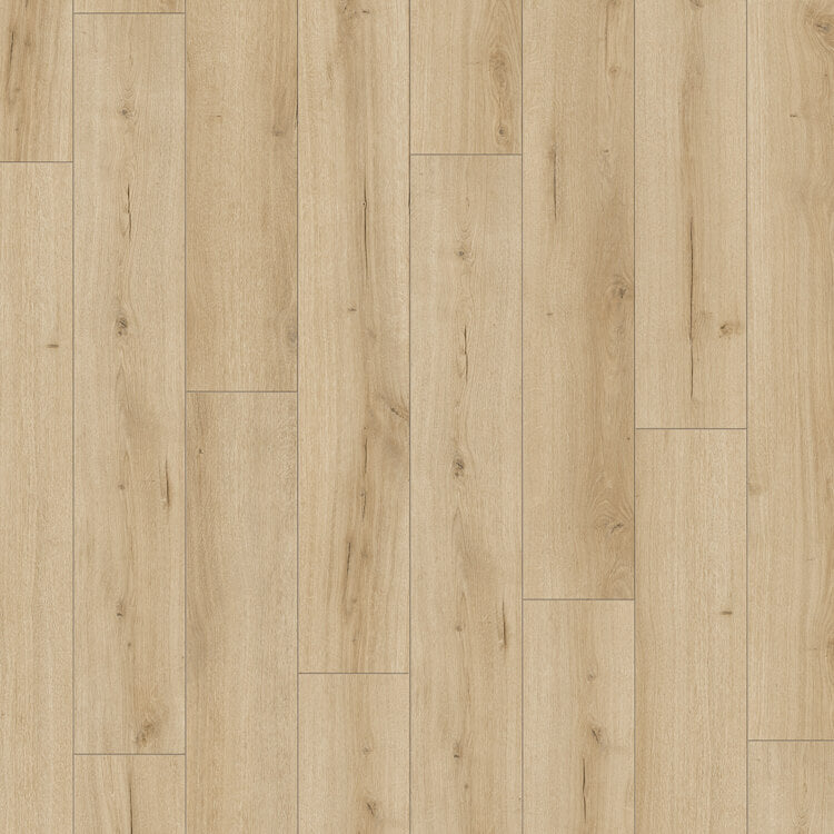 lichte beige eiken vloer met rechte planken en subtiele houtstructuur, natuurlijke nerven en lichte kleurnuances in het oppervlak