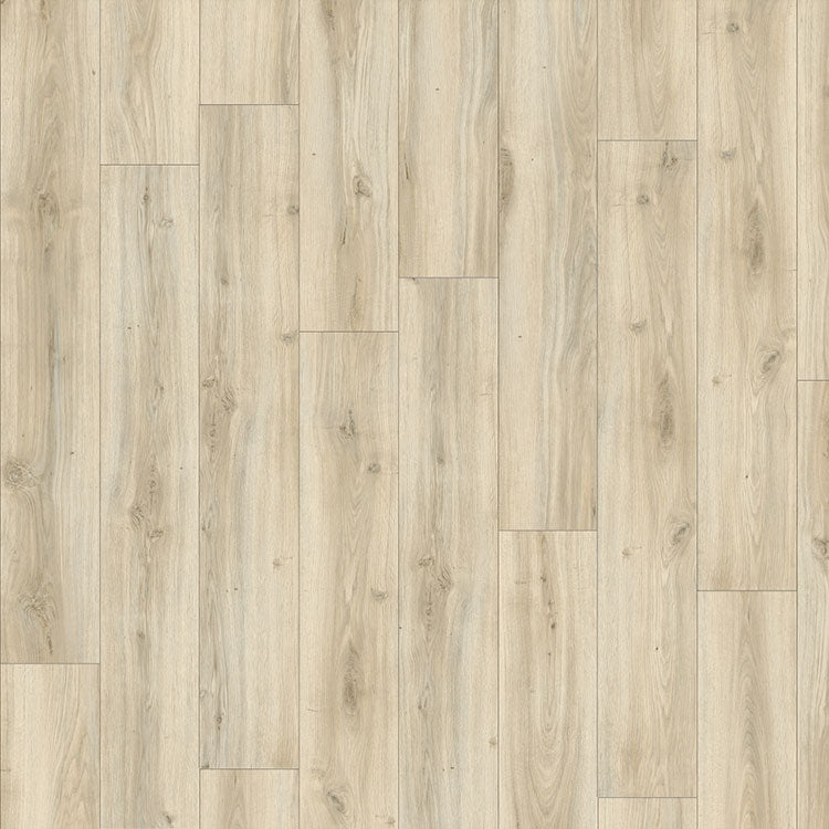 lichte eiken vloer met rechte lange planken, subtiele houtstructuur en lichte noesten met een natuurlijke lichte beige tint
