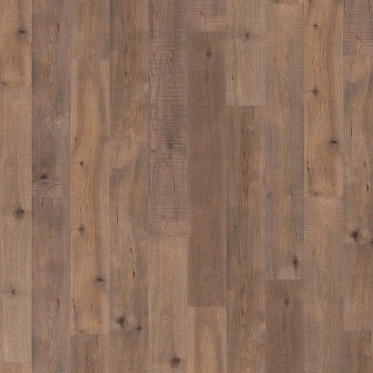 donker grijs bruin eiken vloer met natuurlijke houtstructuur en zichtbare noesten, brede planken met matte afwerking