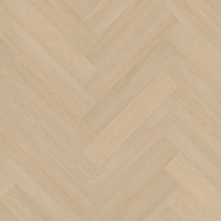 licht beige eiken visgraatvloer met subtiele houtnerf en matte structuur
