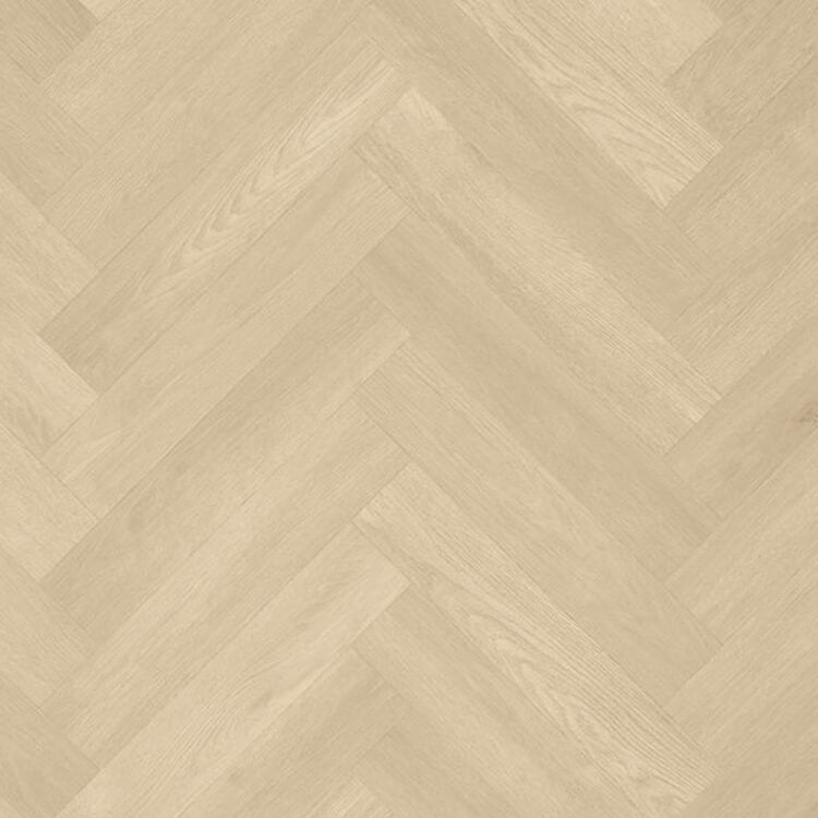 lichte beige eiken visgraatvloer met een fijne houtstructuur en matte afwerking
