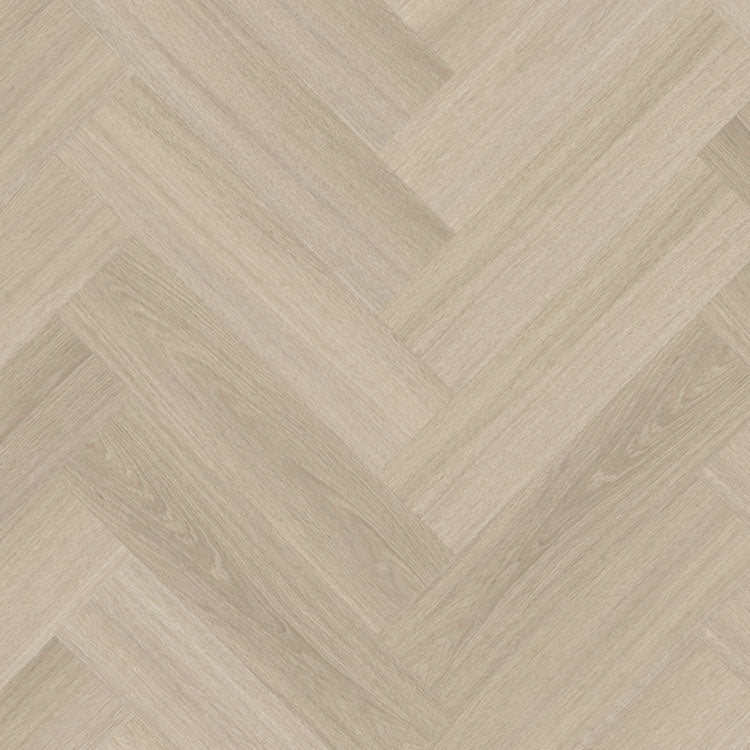 licht beige eiken vloer met visgraat patroon en subtiele houtnerfstructuur