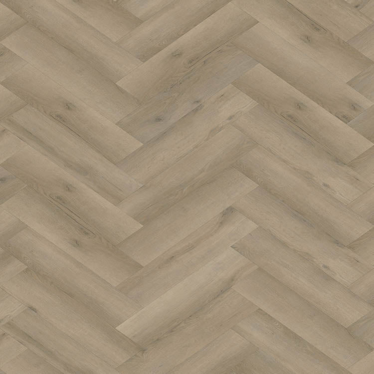 lichte beige eiken vloer met visgraat patroon en subtiele houtnerfstructuur