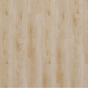 lichte beige eiken vloer met rechte planken en subtiele houtnerven en knoesten, gladde structuur