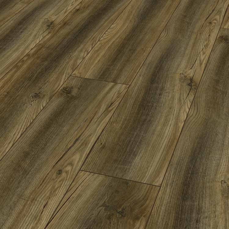 donker bruin eiken vloer met natuurlijke houtstructuur en zichtbare noesten, brede planken met matte afwerking