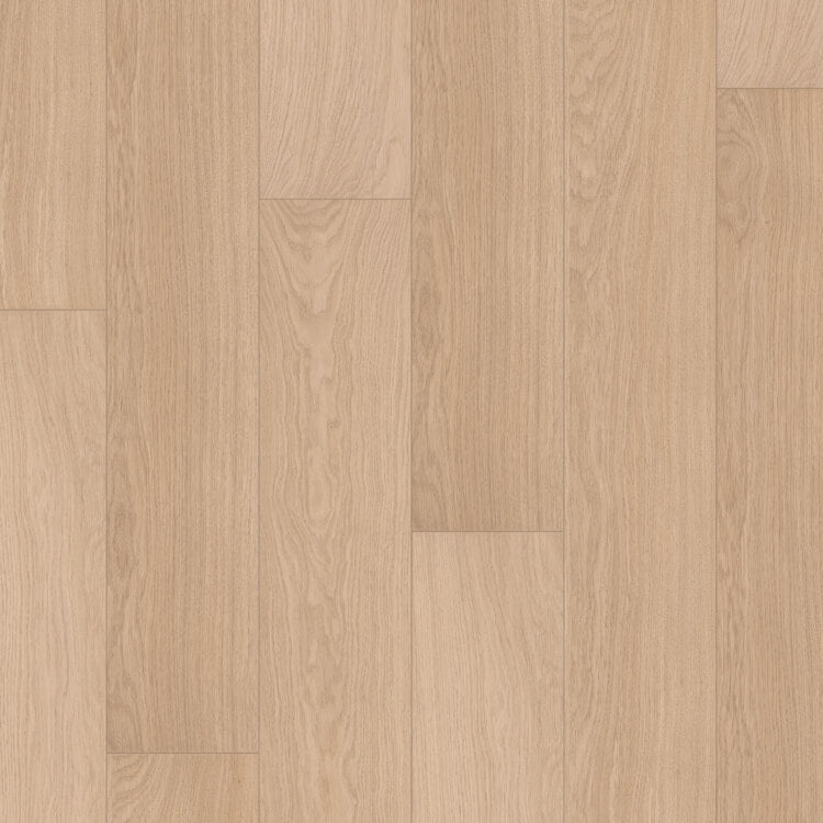lichte beige eiken vloer met rechte planken en fijne houtnerfstructuur