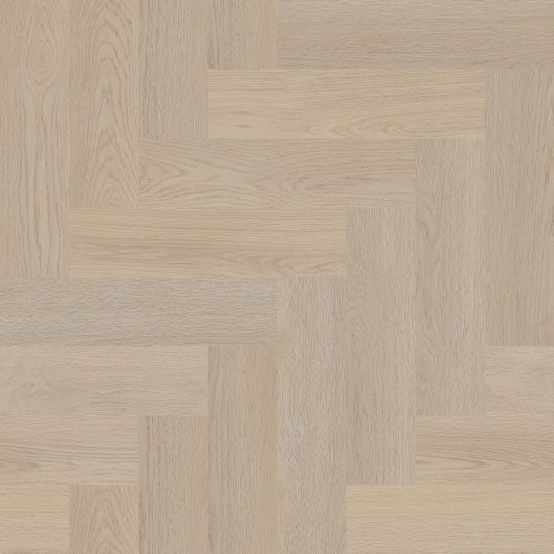 licht beige eiken visgraatvloer met een subtiele houtnerfstructuur en matte afwerking