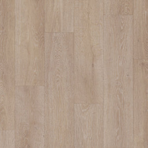lichte beige eiken vloer met rechte brede planken en subtiele houtnerfstructuur