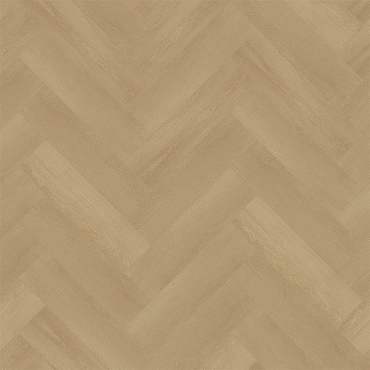 licht beige eiken vloer met visgraatpatroon en subtiele houtnerfstructuur