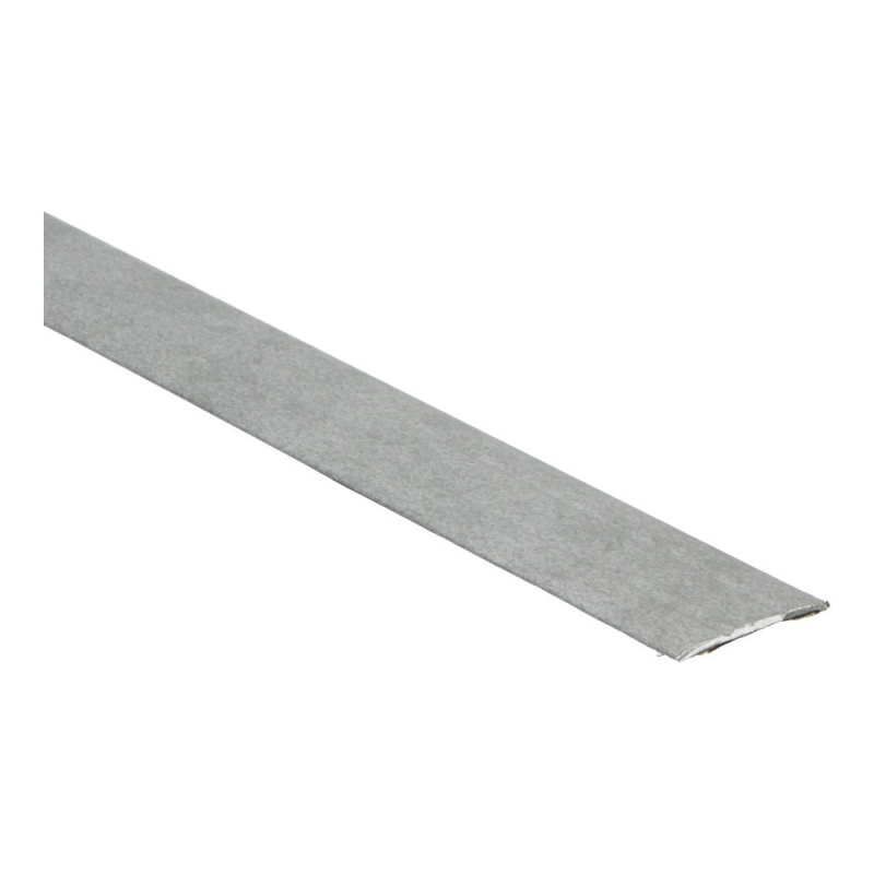 grijs metalen overgangsstrip met lichte structuur, geschikt voor vloeren zoals laminaat, parket of pvc, met afgevlakte dunne rand op een zijde