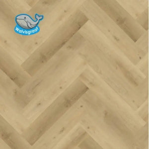 licht beige eiken vloer met visgraat patroon en subtiele nerfstructuur