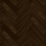Donker bruin eiken vloer met visgraat patroon met zichtbare houtstructuur en matte afwerking.