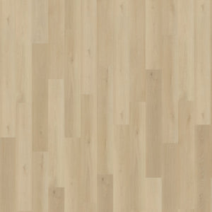 lichte beige eiken vloer met een naturel houtstructuur en recht gelegd patroon bestaande uit smalle, lange planken