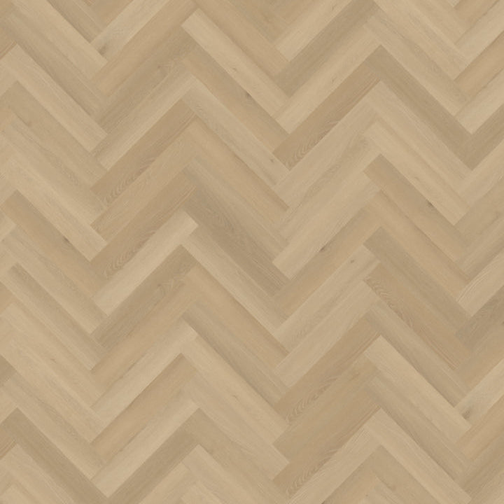 lichte beige eiken visgraatvloer met een fijne houtstructuur en matte afwerking