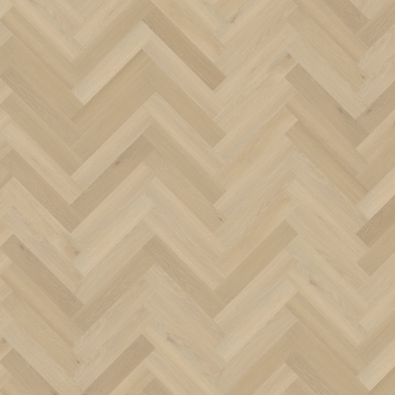 lichte beige eiken vloer met visgraatpatroon en subtiele houtstructuur in brede planken