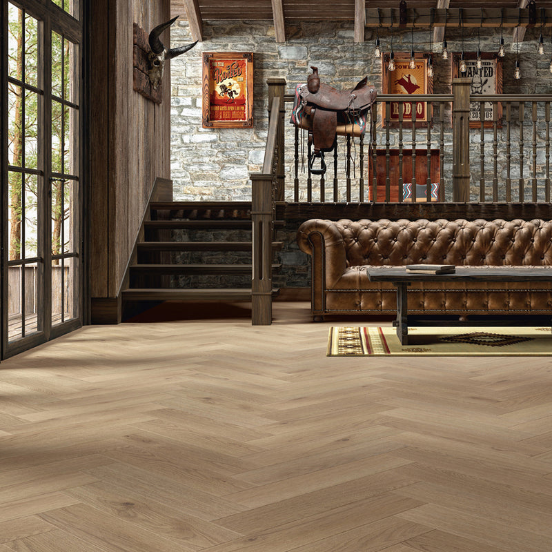 Floer Hybride Laminaat Visgraat Grijsbeige Eiken