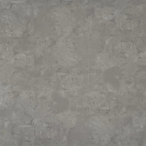 grijs tegelvloer met grote tegels in betonstructuur en licht varierend patroon in asgrijs en taupe tinten
