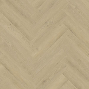 licht beige eiken vloer in visgraatpatroon met een subtiele houtstructuur en brede planken