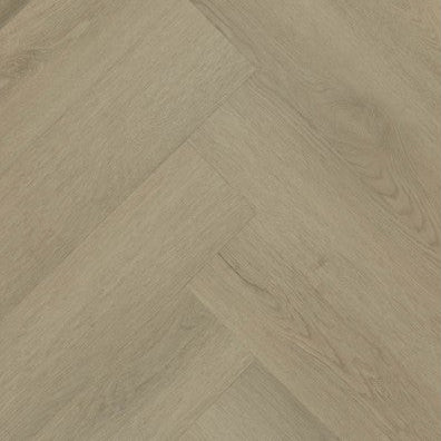 licht beige eiken visgraatvloer met subtiele houtnerfstructuur en matte afwerking