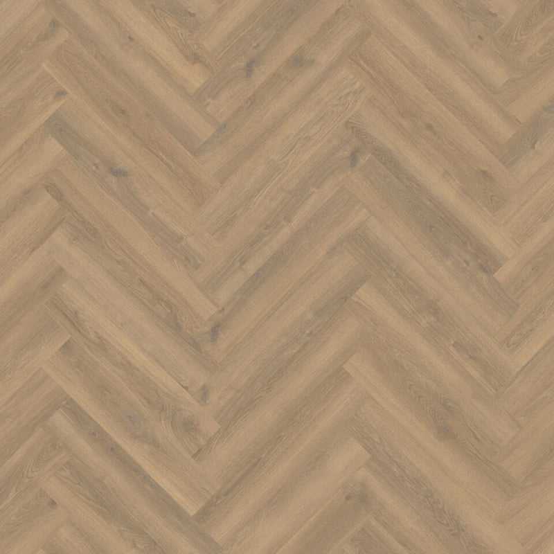 licht beige eiken vloer in visgraatpatroon met subtiele houtstructuur en natuurlijke noesten