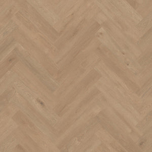 licht beige eiken visgraatvloer met subtiele houtstructuur en natuurlijke noesten, brede planken