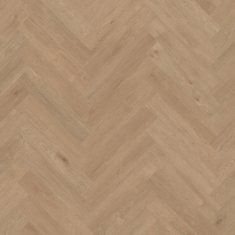 licht beige eiken visgraatvloer met subtiele houtstructuur en natuurlijke noesten, brede planken