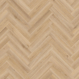 licht eiken vloer met visgraatpatroon, fijne houtstructuur en subtiele noesten in zandkleurige beige tinten