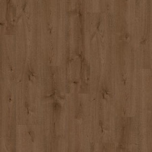 Donker bruin eiken vloer met natuurlijke houtstructuur en zichtbare knoesten in brede planken zonder patroon.