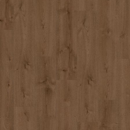 Donker bruin eiken vloer met natuurlijke houtstructuur en zichtbare knoesten in brede planken zonder patroon.