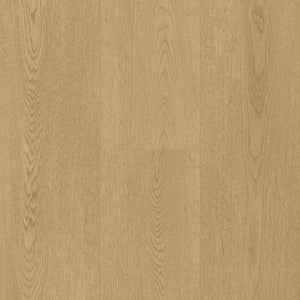 licht beige eiken vloer met een fijne houtnerfstructuur en brede planken in staand patroon